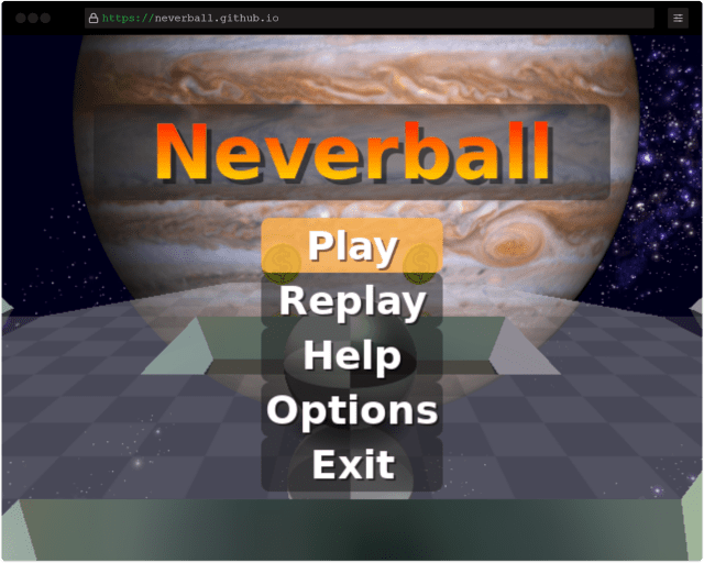 Neverball in a browser frame.